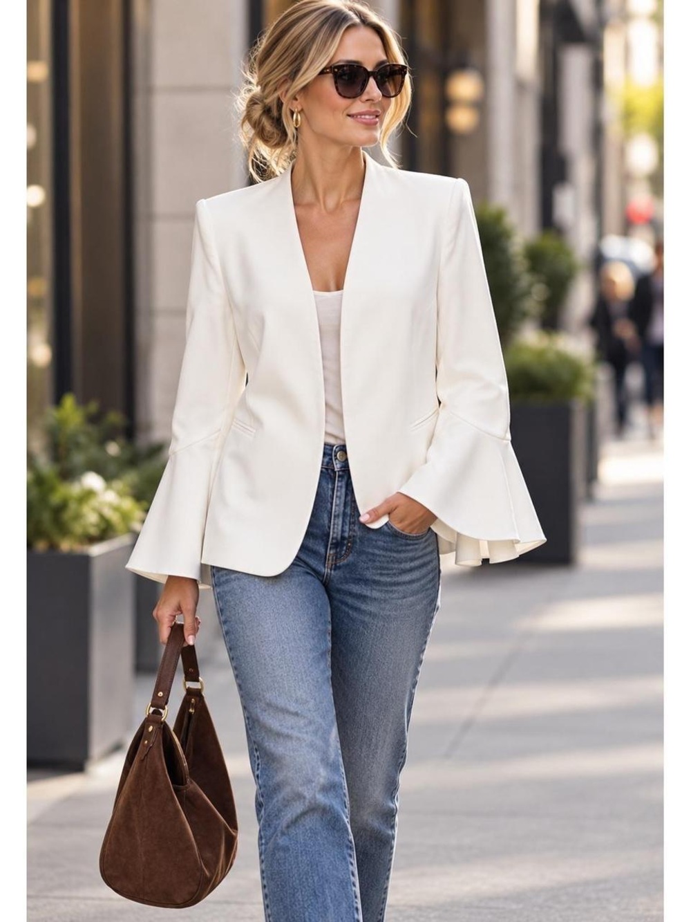 ZARA Women's White Blazer with Flared Sleeves